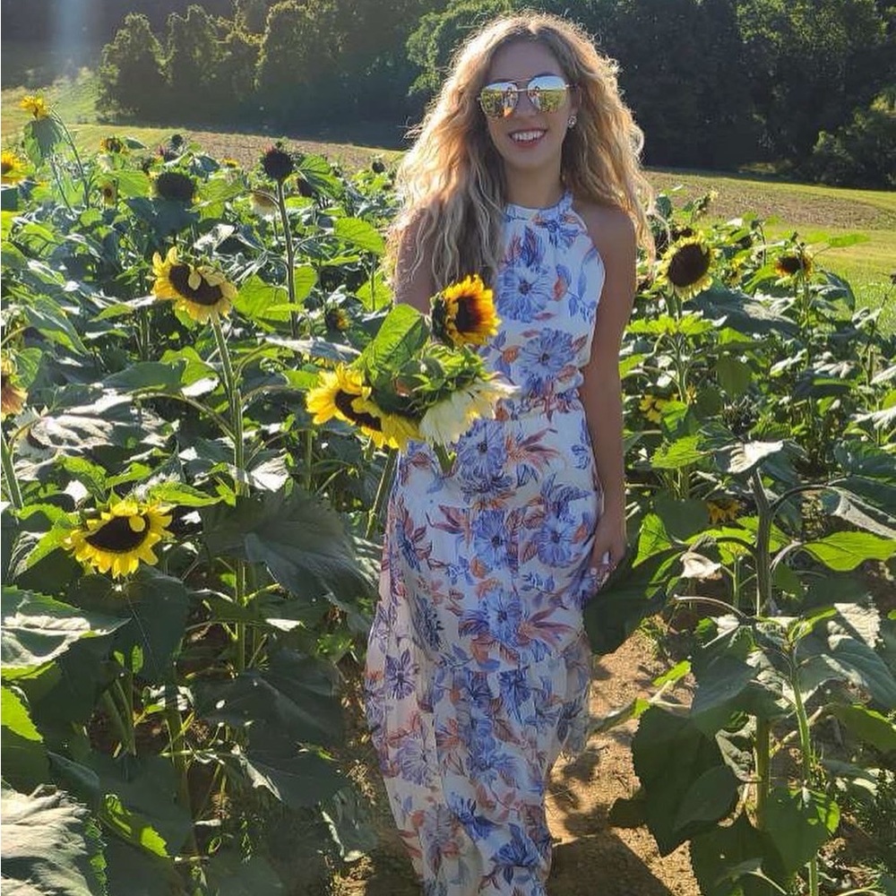 White maxi dress with multicolor flowers